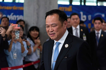 Anutin Charnvirakul, prime minister from the Bhumjaithai party arrives at the parliament house. Anutin Charnvirakul, the Bhumjaithai party's leader becomes the 32nd Thai Prime Minister after he was elected by the senators at the parliament house.