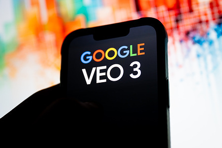In this photo illustration, a Google Veo 3 logo seen displayed on a smartphone.