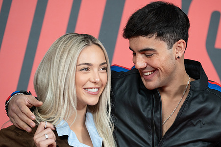 Ana Mena and Oscar Casas during the presents the film 'Idolos' at the VP Hotel