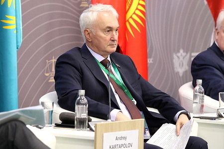 Andrey Kartapolov, Chairman of the Committee of the State Duma of the Federal Assembly of the Russian Federation on Defense seen during The Security Umbrella of Eurasian Integration session at The St. Petersburg International Legal Forum at the Expoforum Convention and Exhibition Center.