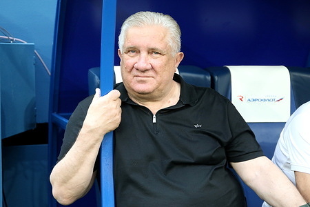 Sergei Tashuev, head coach of Akhmat seen in action during the Russian Premier League football match between Zenit Saint Petersburg and Akhmat Grozny at Gazprom Arena. Final score; Zenit 3:0 Akhmat Grozny.