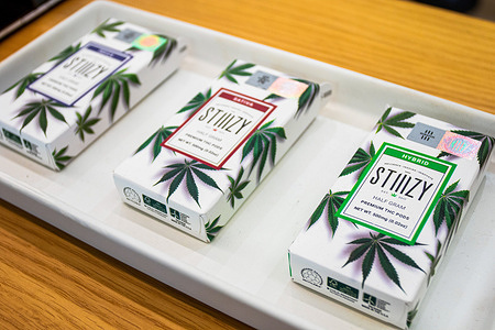 Marijuana THC (tetrahydrocannabinol) products are on the display shelf during Rise dispensary grand opening.
Rise is a cannabis dispensary now open for medical and recreational marijuana delivery and pickup. Rise dispensary celebrated its grand opening inviting local politicians to the opening and donating 25,000 to a veterans charity. The event was held one day after Nevada's governor removed the states mask mandate.