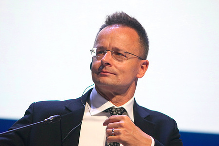 Peter Szijjarto, Minister of Foreign Affairs and Foreign Trade of Hungary seen during the plenary session on the St. Petersburg International Gas Forum, held at the Expoforum.