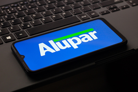 In this photo illustration, the Alupar logo is seen displayed on a smartphone screen.