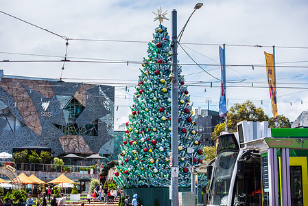 Plastic Christmas tree seen at the Federation Square, Melbourne.