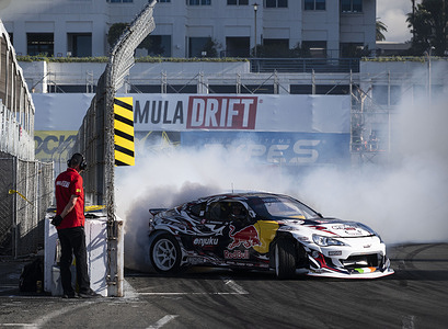 Conor Shanahan seen drifting through zone 2 of competition. Formula Drift takes to the streets of downtown Long Beach, California for the first round of the 2026 Drift Season.