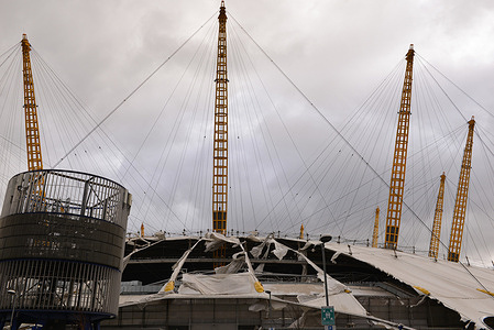 Storm Eunice left a giant hole in the O2 Arena in Greenwich.