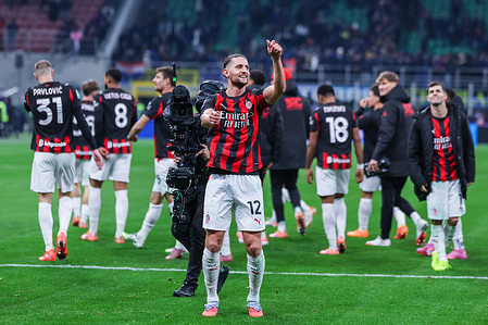 Adrien Rabiot of AC Milan celebrates the victory at the end of the match during Serie A 2025/26 football match between FC Internazionale and AC Milan at San Siro Stadium. Final Score: Inter 0 - 1 Milan
