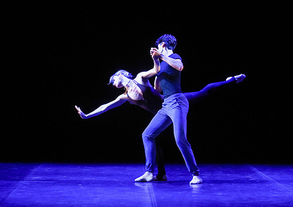 Dancers perform on the stage during the rehearsal of the play “Gnawa / Liberté / NA Floresta / Cantus” at the Cervantes Theatre in Málaga. The dance company led by choreographer and dancer Nacho Duato arrives at the Cervantes Theatre with a performance that unites contemporary and neoclassical dance. Nacho Duato is a renowned Spanish dancer and choreographer who has served as artistic director of the Spanish National Dance Company and of the Mikhailovsky Ballet in St. Petersburg.