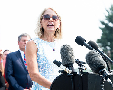 U.S. Representative, Mary Miller (R-IL) speaking at a press conference about the introduction of anti-abortion legislation at the U.S. Capitol.