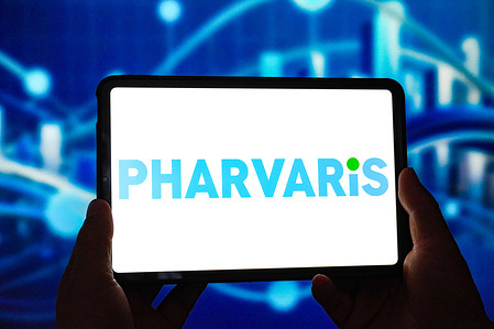 In this photo illustration, the PHARVARIS logo is seen displayed on the screen of a smart tablet.