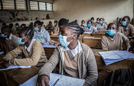 Pupils in class wearing face masks as a precaution at Ayany Primary School.
After a long period of closure due to the coronavirus pandemic schools reopened under precautionary measures such as social distancing between pupils in classes, having student’s temperatures checked regularly and washing hands with sanitiser.