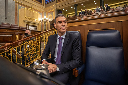 Pedro Sánchez, President of the Spanish Government, attends the extraordinary plenary session of the Congress of Deputies to report on the alleged corruption cases that have come to light in recent weeks and that affect members of his government.