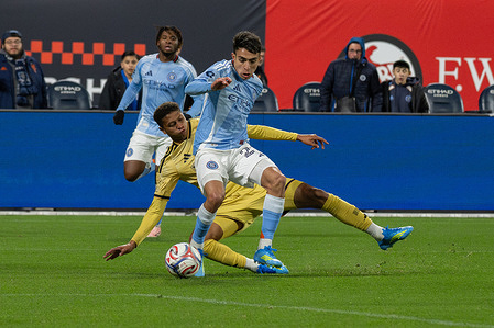 New York City FC Forward Agustín Ojeda (26) seen in action against St. Louis City SC Defender Rafael Santos (20) during an MLS regular season match between New York City FC and St. Louis City SC at Citi Field. Final Score; New York City FC 1 : 1 St. Louis City SC.