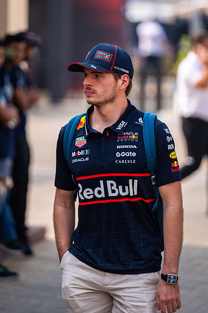 Oracle Red Bull Racing 's Dutch driver Max Verstappen seen in the paddock of the Formula 1 Abu Dhabi Grand Prix 2025 at Yas Marina Circuit.