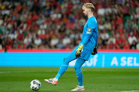 Caoimhin Kelleher of Ireland seen in action during the FIFA World Cup 2026 Qualifying football match between Portugal and Republic of Ireland at Estadio Jose Alvalade. Final score: Portugal 1:0 Ireland.