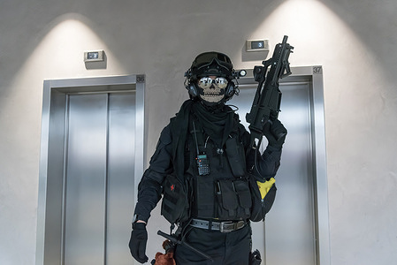 An attendee dressed in a costume poses for a photo during Comic-Con festival. Comic-Con Prague is biggest Czech pop culture festival, which is mostly visited by enthusiasts of films, series, comics or games with primarily sci-fi, fantasy or horror themes.