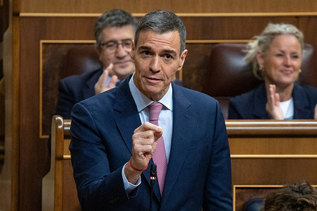 Pedro Sánchez, Spanish Prime Minister attends the plenary session of the Congress of Deputies and answers questions during the parliamentary question time.
