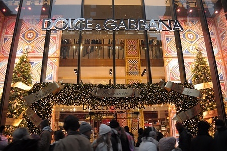 A Dolce & Gabbana store is seen decorated in Christmas decorations in Manhattan, New York City.