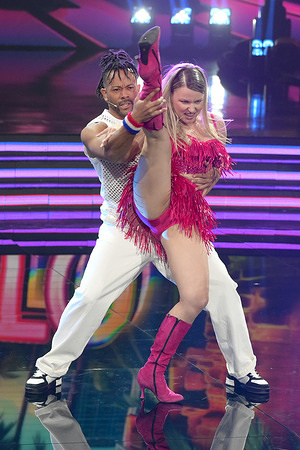 Anastasia Kuzmina (l) and Chiquito (r) perform at the Rai tv program Sognando Ballando con le stelle first episode at Auditorium Rai.