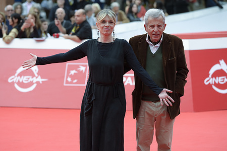 Benedicta Boccoli (l) and Maurizio Micheli (r) attend the red carpet of docu film Le mille luci di Antonello Falqui during the Rome Film Fest 2025 at Auditroium Parco della Musica.