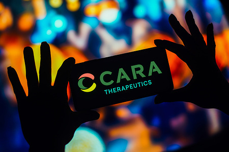 In this photo illustration, the Cara Therapeutics logo is displayed on a smartphone mobile screen.