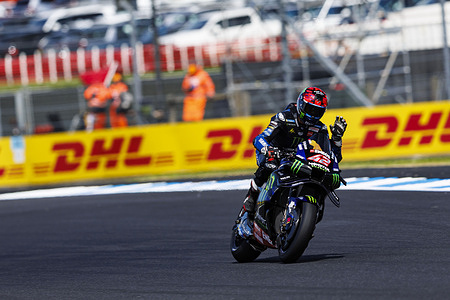 Number 42 Monster Energy Yamaha MotoGP rider Alex Rins seen during the practice 1 at the 2025 Liqui Moly Australian Motorcycle Grand Prix.