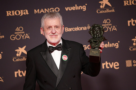 Actor Jose Ramon Soroiz holds the Goya Award for Best Actor for "Maspalomas" at the 40th Goya Awards red carpet at Auditori del CCIB in Barcelona, Spain.