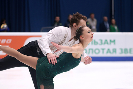 Aleksandra Boikova and Dmitrii Kozlovskii perform during Pair skating in the Final of the Grand Prix of Russia in Figure Skating 2023, which took place in St. Petersburg, in the sports complex "Jubilee.