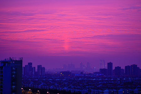 Beautiful sunset over a residential community in Suzhou.
