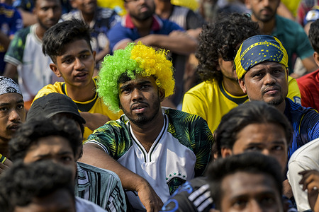 Brazil football fans watch a live public screening in the Dhaka University area of the FIFA World Cup 2026 match between Brazil and Haiti. Final score Brazil 3; 0 Haiti