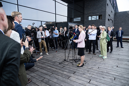 European Union High Representative for Foreign Affairs and Security Policy Kaja Kallas during a Press Point at Copenhagen Democracy Summit 2025 at the Royal Danish Playhouse (Danish: Skuespilhuset). The summit takes place in the Danish capital on May 13-14.