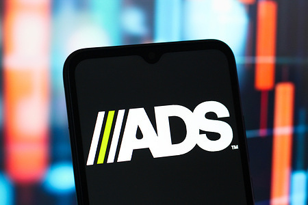 In this photo illustration, the ADS (Advanced Drainage Systems) logo is seen displayed on a smartphone screen.
