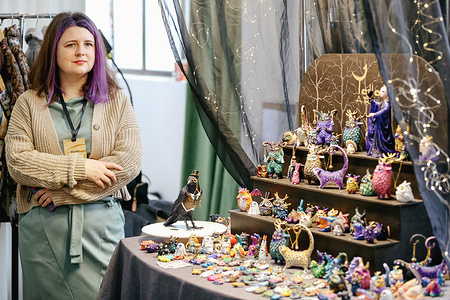 Local brands and artisans seen during craft market in Moscow Spring artisan market at the Khlebozavod open space bring together more than 100 local brands. Domestic market of clothing, jewelry and accessories strengthens its position during Western sanctions.
