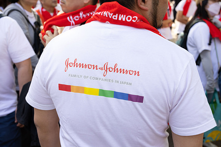 Medical devices manufacturer Johnson & Johnson (USA) representative seen during the Tokyo Rainbow Parade 2023. After a three years break due to Covid-19 pandemic, the Tokyo Rainbow Parade returned to the streets of the Japanese Capital. Japan is the only member of the G7 countries where same sex marriage is not legal. The participants demanded marriage equality at the event supported by foreign embassies and international corporations.
