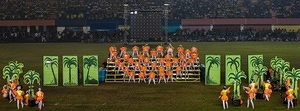 Marikina Sports Center,Marikina,NCR,Philippines, Marikina, NCR, Philippines - 11/12/2017: The girls wonderfully opened the dance performance for the Maskara Festival. The Biggest Annual Philippine Rehiyon-Rehiyon Festival was once again celebrated this month with the theme “Unity In Diversity” which the main goal is to unite all individuals coming from different region in the nation. The festival showcases the diverse culture and attitudes of Filipinos around the country to bond as one in a big dance celebration. It serves as a tribute to local groups/community who came from other regions of the country and choose to stay and settle in the city.