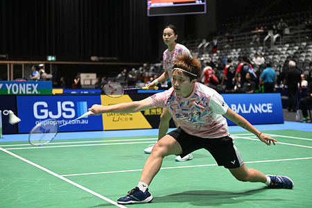 Hsu Ya Ching (L) and Lin Wan Ching (R) seen in action during the 2022 SATHIO GROUP Australian Badminton Open Round of 32 women's double match against Chiharu Shida and Nami Matsuyama of Japan. 
Shida and Matsuyama won the match 21-18, 17-21, 21-12.