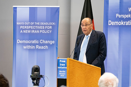 Dr. Alejo Vidal-Quadras, former Vice-President of the European Parliament speaks during the conference. In an international conference organized by the Iranian communities in Germany, prominent German politicians and high-ranking former officials from across the political spectrum called for a new Iran policy that aligns with the Iranian people and their organized resistance to pursue democratic change. Political dignitaries from Europe and the United States joined them. Maryam Rajavi, the President-elect of the National Council of Resistance of Iran (NCRI), addressed the conference from Paris.