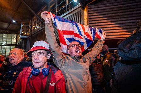 Football fans jeer at pro-Palestinian protestors outside Villa Park as Israeli football team Maccabi Tel Aviv clashed with Aston Villa in a Europa League showdown. Both pro-Israeli and pro-Palestinian groups protested as Israeli football team Maccabi Tel Aviv clashed with Aston Villa in a Europa League showdown. Maccabi fans were banned from the fixture over concerns of safety as 700 Police patrolled the controversial event.