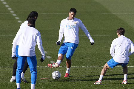 Jude Bellingham of Real Madrid CF seen in action during a training session at Ciudad Real Madrid on the eve of the UEFA Champions League 2025/2026 first round day 7 football match between Real Madrid CF and AS Monaco.
