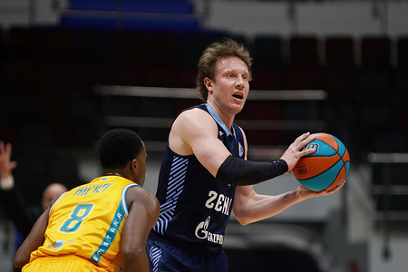 Dmitry Kulagin (right) of Zenit and Anthony Hickey of PBC Astana seen in action during the VTB United League basketball match between Zenit and Astana at Sibur Arena in Saint Petersburg.
(Final score; Zenit 69:83 Astana)