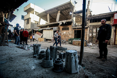 Palestinians inspect the site where the Israeli military struck what it said was a hideout for militants, in the Balata refugee camp in the occupied West Bank. The Palestinian Red Crescent ambulance service said five Palestinians were killed in the strike.