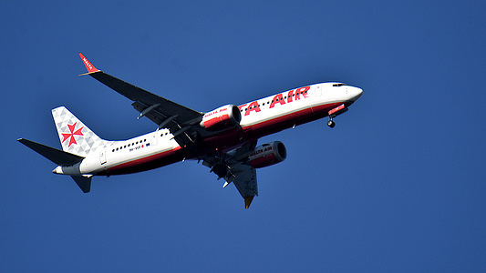 View as the Malta Air plane arrives at Marseille Provence Airport.