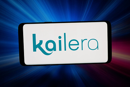 In this photo illustration, the US biotech company Kailera Therapeutics Inc. logo is seen displayed on a smartphone in front of abstract background on computer screen.