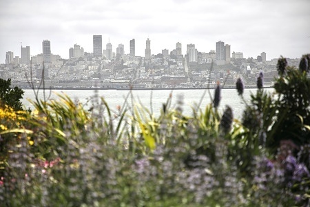 San Francisco's financial district in California, USA, is seen from Alcatraz island.