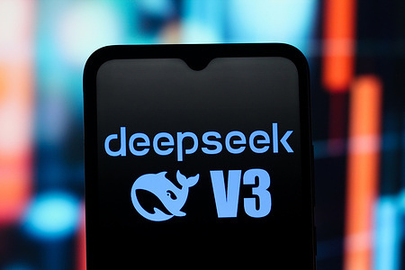 In this photo illustration, the DeepSeek V3 (Deep Seek) logo is seen displayed on a smartphone screen.
