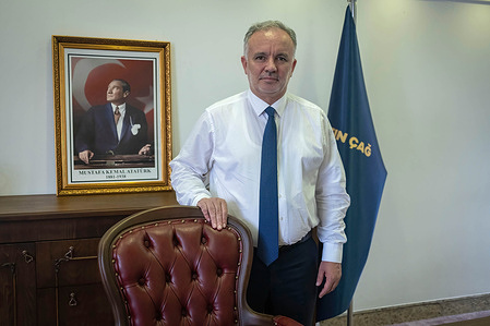 Ayhan Bilgen poses at the headquarters of his former party, Peoples' Democratic Party (HDP) in Ankara. Ayhan Bilgen, resigned from the Peoples' Democratic Party (HDP) and has now established a new political party called the “Voice to the Voiceless Movement” which he says will govern the country.