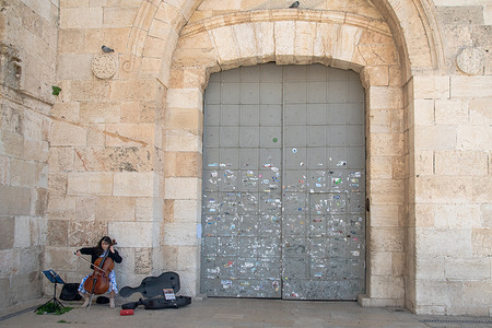 View of the main entrance gate to the Old City of Jerusalem, which is usually bustling with people and visitors, which was closed due to Israel - Iran war.