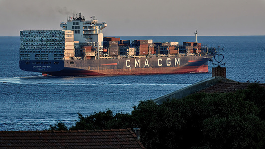 The container ship Khao Sok of the company CMA CGM leaves the French Mediterranean port of Marseille.