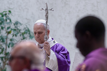 Pope Leo XIV celebrates a mass during his visit to the parish of Santa Maria della Presentazione in the Torrevecchia neighborhood in Rome.